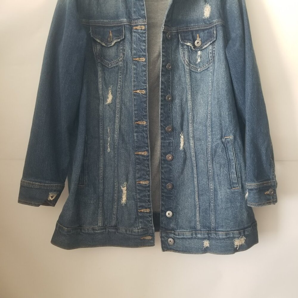 Torrid Womens 2 / 2X Long Line 99% Cotton Blue Denim Jean Jacket Button Up - Picture 5 of 15